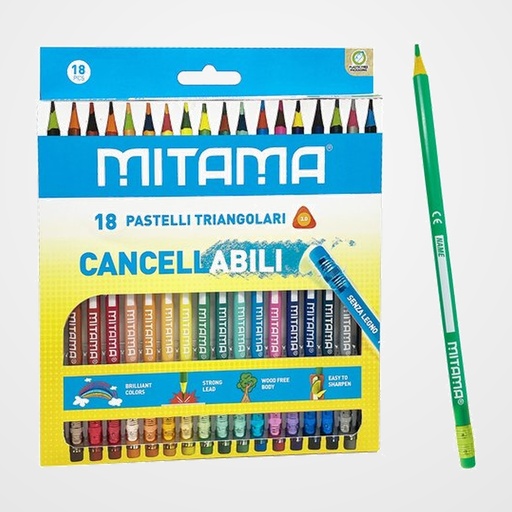 LAPICES de COLORES MITAMA TRIANGULARES BORRABLES CAJA de 18