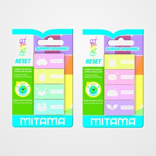 GOMA de BORRAR MITAMA PASTEL BLISTER de 3+3