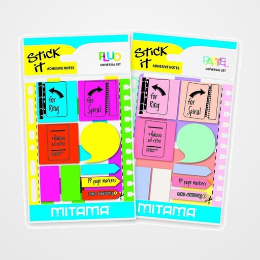 NOTAS ADHESIVAS MITAMA STICK IT CON MULTITALADRO SET FORMAS SURTIDAS