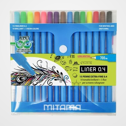 ROTULADOR FIBRA MITAMA FINELINER (0,4) NEON BLISTER de 15