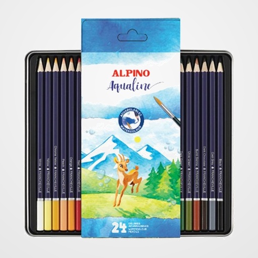 LAPICES ACUARELABLES ALPINO AQUALINE estuche METAL de 24