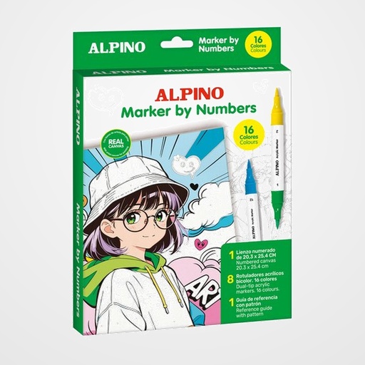 ROTULADOR ACRILICO ALPINO DUAL PINTA POR NUMEROS MANGA CAJA de 16