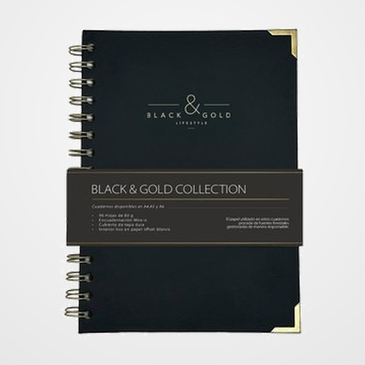 BLOC DOHE BLACK&GOLD tapa EXTRA A5 96h 80gr LISO NEGRO