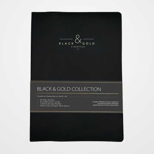 CUADERNO DOHE BLACK&GOLD tapa FLEXIBLE A4 96h 80gr LISO NEGRO