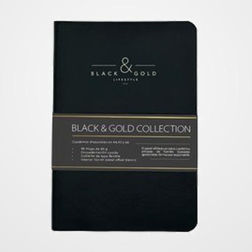CUADERNO DOHE BLACK&GOLD tapa FLEXIBLE A6 96h 80gr LISO NEGRO