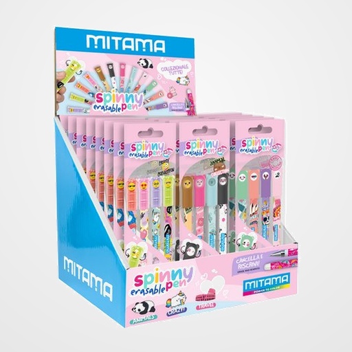 BOLIGRAFO MITAMA SPINNY PEN BORRABLE 0,7 mm AZUL BLISTER de 4 SURTIDO EXPOSITOR de 45