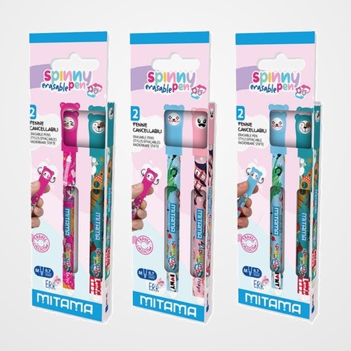 BOLIGRAFO MITAMA SPINNY PEN BORRABLE 0,7 mm AZUL TRAVEL BLISTER de 2