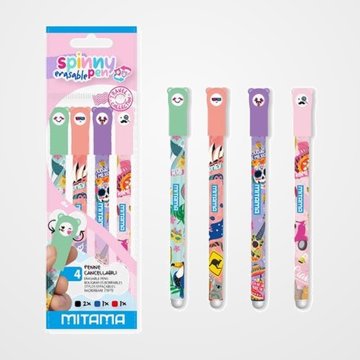 BOLIGRAFO MITAMA SPINNY PEN BORRABLE 0,7 mm AZUL TRAVEL BLISTER de 4