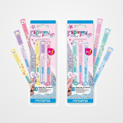 ROLLER GEL MITAMA SPINNY PEN GLITTER 1mm BLISTER de 3 (2+1 GRATIS)