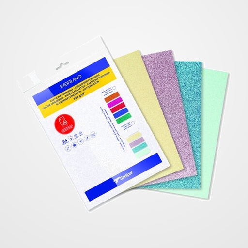 CARTULINA PURPURINA A4 SADIPAL 330g SURTIDO COLORES PASTEL PAQUETE de 5 (Blanco, Amarillo, Verde claro, Azul claro, Rosa)