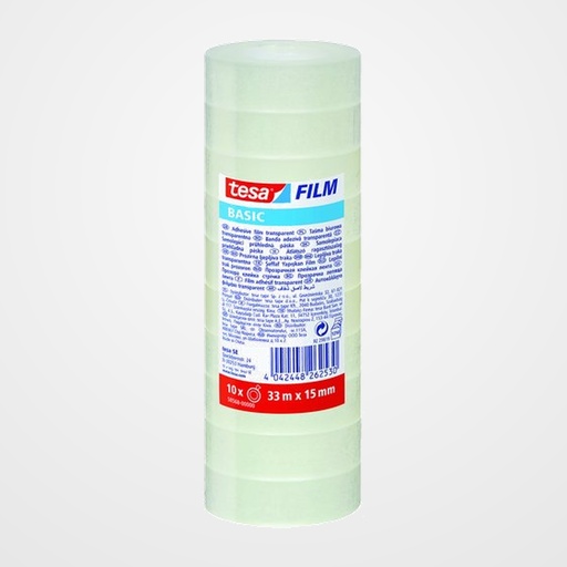 CINTA ADHESIVA TESA BASIC TRANSPARENT rollo 33x15 TORRE de 10