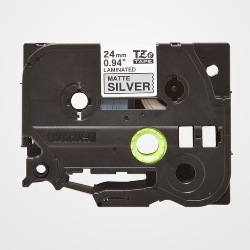 CINTA de ROTULAR BROTHER LAMINADA METALICA 8m  24mm NEGRO sobre PLATA