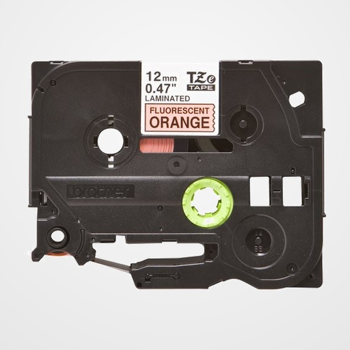 CINTA de ROTULAR BROTHER LAMINADA 8m 12mm NEGRO sobre NARANJA FLUORESCENTE