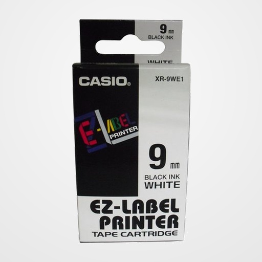 CINTA de ROTULAR CASIO 8m  9mm NEGRO sobre BLANCO (XR-9WE1)