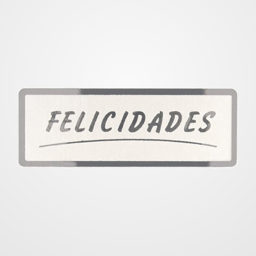 ETIQUETAS REGALO ADH. ROLLO  300 uds. 50x18  FELICIDADES  PLATA