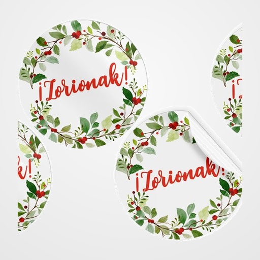 ETIQUETAS REGALO EUSKERA ADH. ROLLO  250 uds. REDONDAS Ø 40 NAVIDAD  ZORIONAK