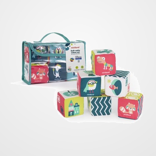 JUEGO EDUCAT.MINILAND SET DE CUBOS BLANDITOS CON SONAJERO (0-6 meses)