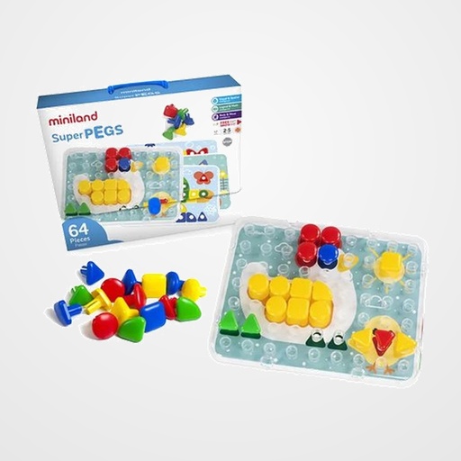 JUEGO EDUCAT.MINILAND SUPERPEGS COLORES PRIMARIOS 64 PIEZAS (2-5 AÑOS)