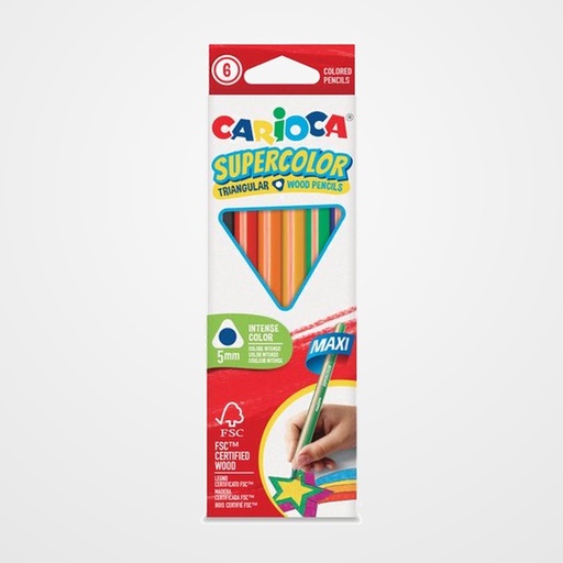 LAPICES de COLORES CARIOCA SUPERCOLOR maxi TRIANGULAR CAJA de 6