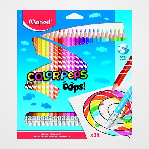 LAPICES de COLORES MAPED COLOR´PEPS BORRABLE OOPS! RESINA Estuche de 24 con GOMA