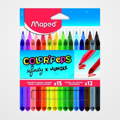 LAPICES de COLORES MAPED INFINITY PACK de 15 + 12 ROTULADORES
