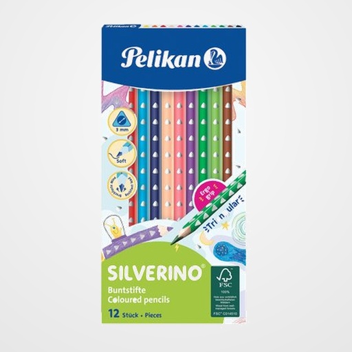 LAPICES de COLORES PELIKAN SILVERINO JUMBO TRIANGULAR ESTUCHE de 12 (700634)