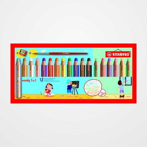 LAPICES de COLORES STABILO WOODY 3 en 1 PASTEL ESTUCHE DE 18 (incluye sacapuntas)