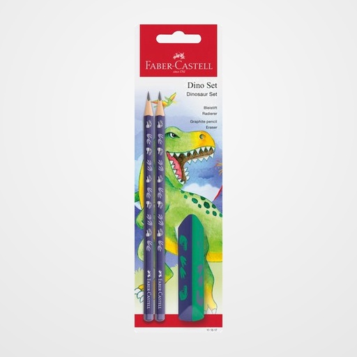 LAPIZ de GRAFITO FABER-CASTELL HB DINOSAURIO AZUL blister de 2 + GOMA
