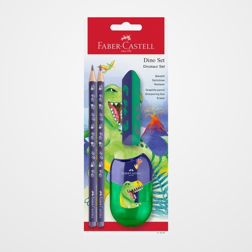 LAPIZ de GRAFITO FABER-CASTELL HB DINOSAURIO AZUL blister de 2 + GOMA + AFILA