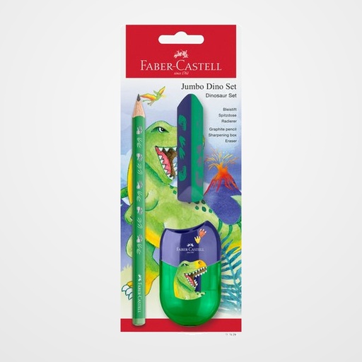 LAPIZ de GRAFITO FABER-CASTELL JUMBO HB DINOSAURIO VERDE blister de 2 + AFILA