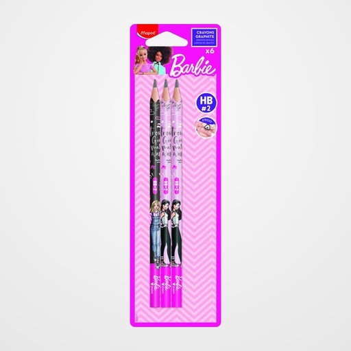 LAPIZ de GRAFITO MAPED BARBIE  con GOMA - HB BLISTER de 6