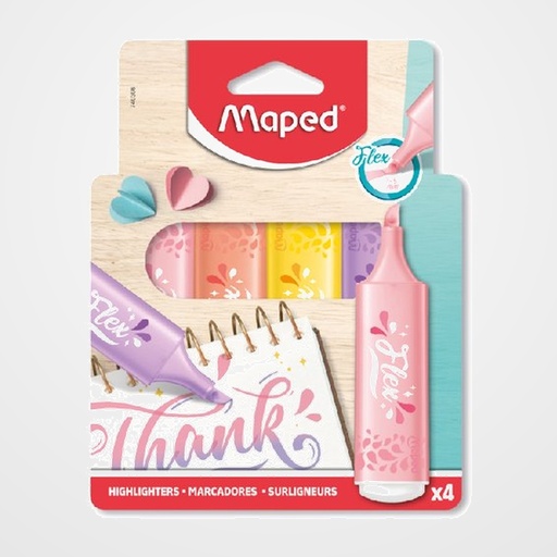 MARCADOR FLUOR MAPED FLUO PUNTA FLEX PASTEL BLISTER DE 4
