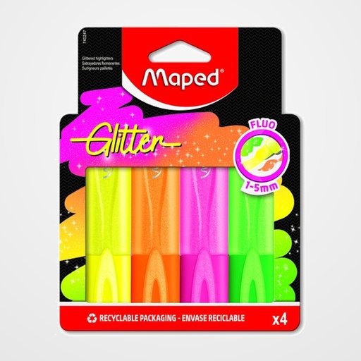 MARCADOR FLUOR MAPED NEON GLITTER PACK de 4