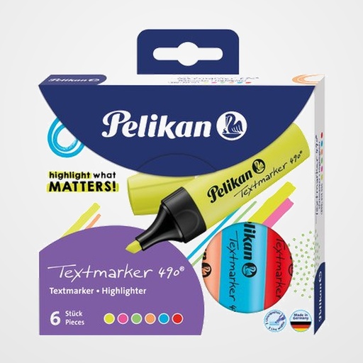 MARCADOR FLUOR PELIKAN TEXTMARKER 490  SURTIDO COLORES VIVOS CAJA DE 6 (814065)
