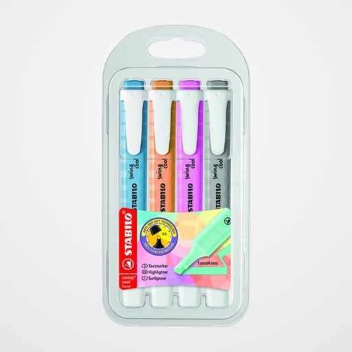 MARCADOR FLUOR STABILO SWING COOL PASTEL (112, 125, 158, 194) BOLSILLO SET de 4