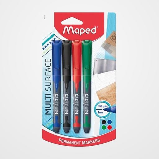 MARCADOR PERMANENTE MAPED CUSTOM CONICO 1 mm. BLISTER de 4