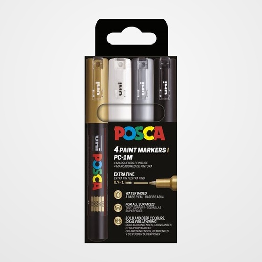 MARCADOR T.OPACA NO PERM. UNI POSCA  0,7 F (PC-1M)  COLORES BSWG ESTUCHE de 4