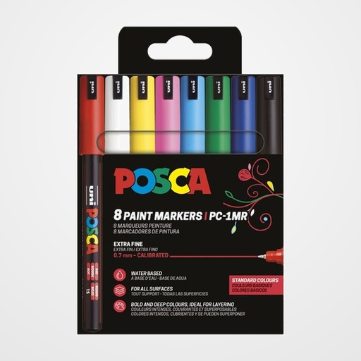 MARCADOR T.OPACA NO PERM. UNI POSCA  0,7 EF (PC-1MR)  BASICOS ESTUCHE de 8