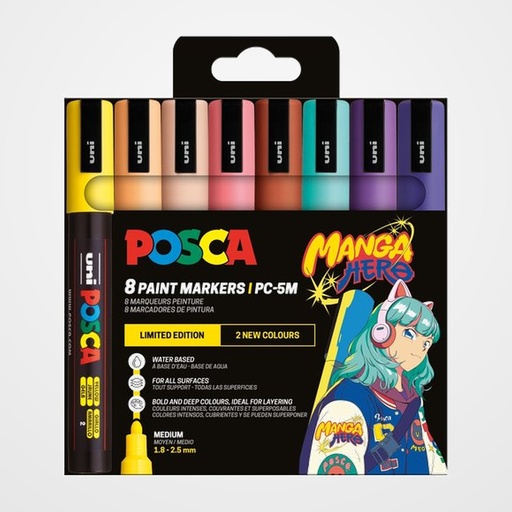 MARCADOR T.OPACA NO PERM. UNI POSCA 1.8 (PC-5M) MANGA HERO ESTUCHE de 8
