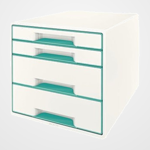 MODULO 4 CAJONES LEITZ WOW CUBE (2 GRANDES + 2 PEQUEÑOS) TURQUESA METALIZADO/BLANCO