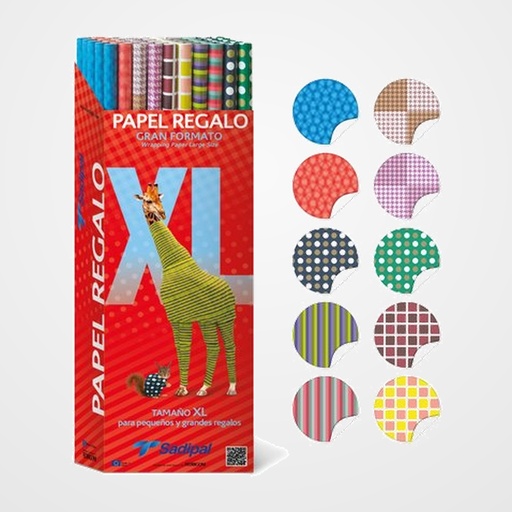 PAPEL de REGALO ROLLO SADIPAL GRAN FORMATO XL 1x2 m (CAJA de 50) TODO AÑO